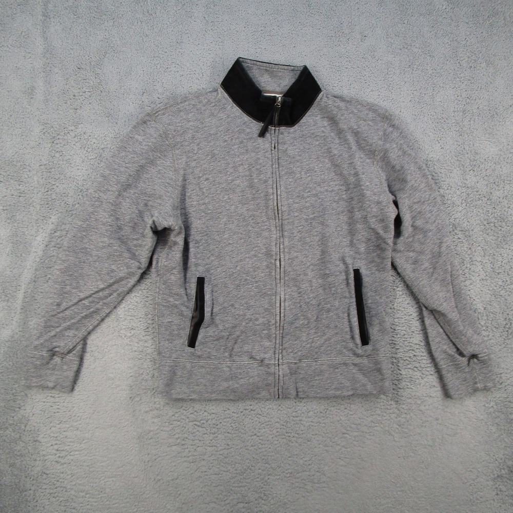Billy Reid Mens Full Zip Sweatshirt Gray Cotton Mock Neck Velvet Trim Large